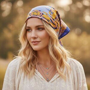 Vibrant Janine Silk Scarf with Aztec Motif